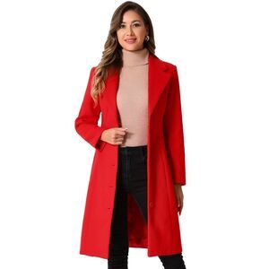 Single Breasted Notched Lapel Outwear Winter Long Coat Red
